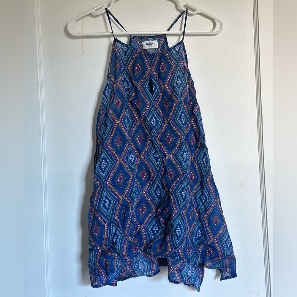 Blue Geometric Pattern Cotton Top